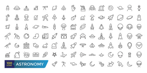 Astronomy icons set. Thin line web icon set. Collection and pack of linear web and ui icons. Editable stroke. Vector illustration.