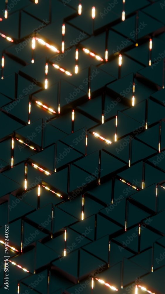 Aufkleber abstract dark geometric blocks with red and yellow light accents..