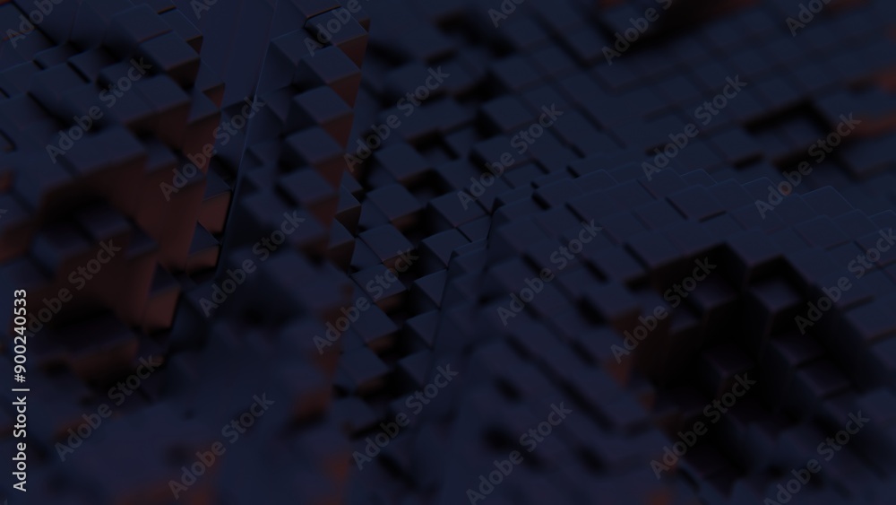Aufkleber Abstract 3D Tiles with Glowing Lights in a Dark Environment..