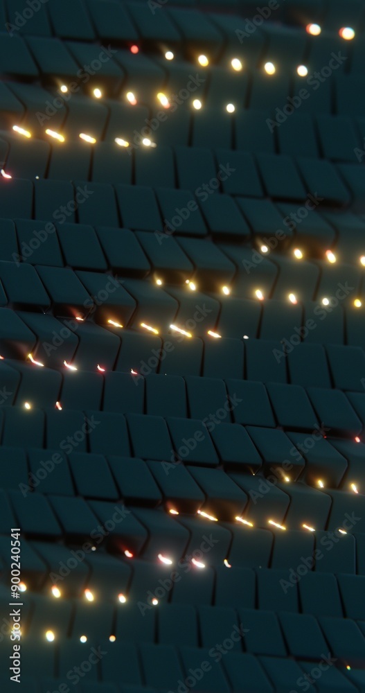 Aufkleber abstract 3d tiles with glowing lights in a dark environment..