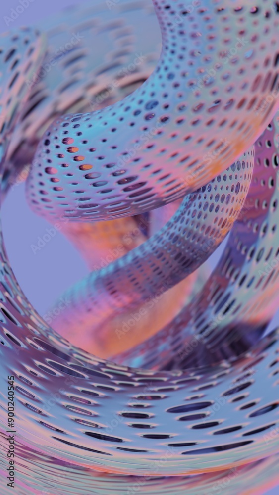 Poster Abstract 3D Twisted Tubes with Perforated Surface in Pastel Colors..