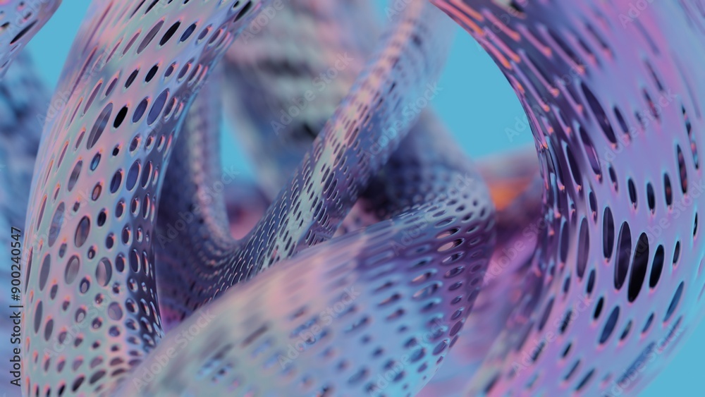 Poster Abstract 3D Twisted Tubes with Perforated Surface in Pastel Colors..