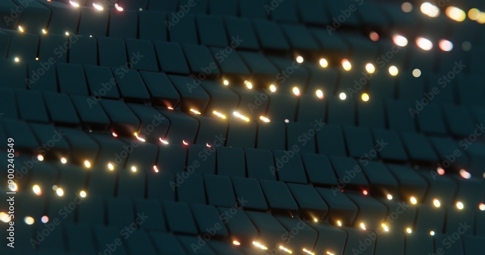 Aufkleber abstract 3d tiles with glowing lights in a dark environment..
