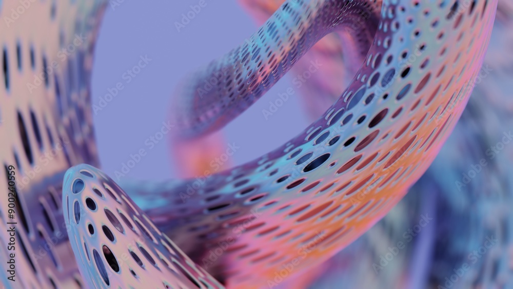 Poster Abstract 3D Twisted Tubes with Perforated Surface in Pastel Colors..