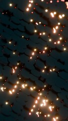 Abstract 3D Tiles with Glowing Lights in a Dark Environment..