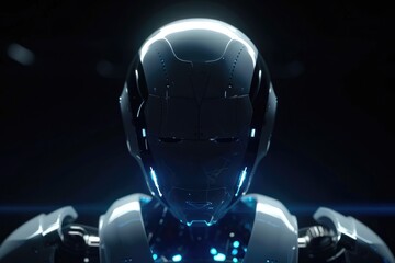 Close-up of a White Robotic Head with Blue Lights