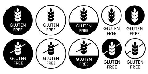 Obraz premium Gluten free black icons. Set allergen free icons. Allergen free products. Products warning symbols.