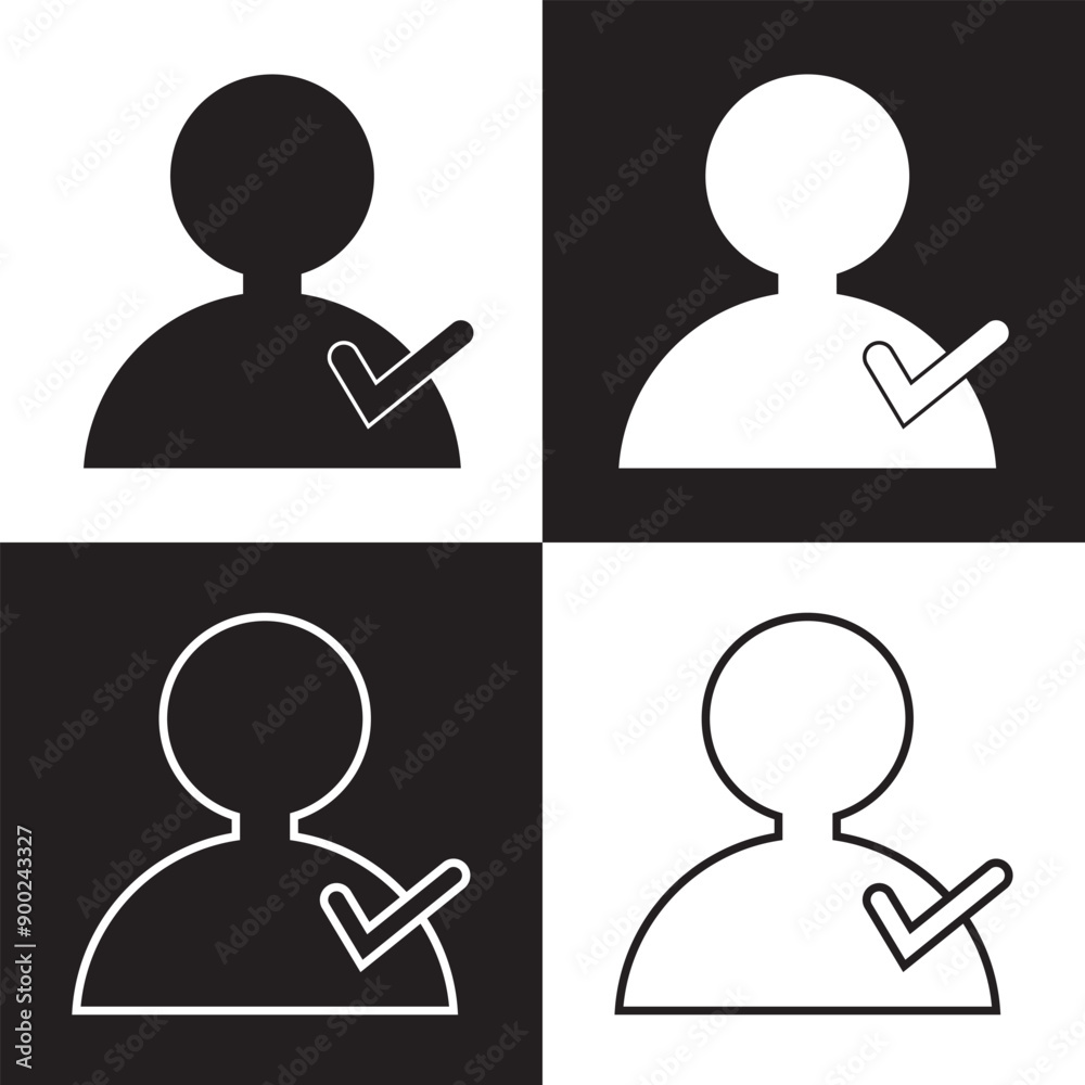 Wall mural check user icon vector accept person profile avatar with checkmark yes tick symbol, checked user pro