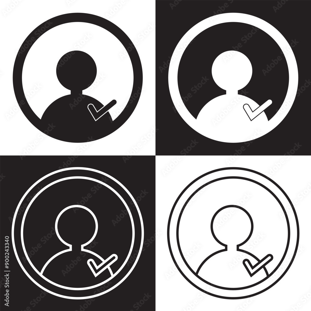 Wall mural check user icon vector accept person profile avatar with checkmark yes tick symbol, checked user pro