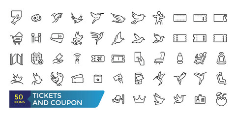Tickets Related Line Icon Set. Related to Combo offer, Mobile Ticket and more. Collection and pack of linear web and ui icons. Editable stroke. Vector illustration.