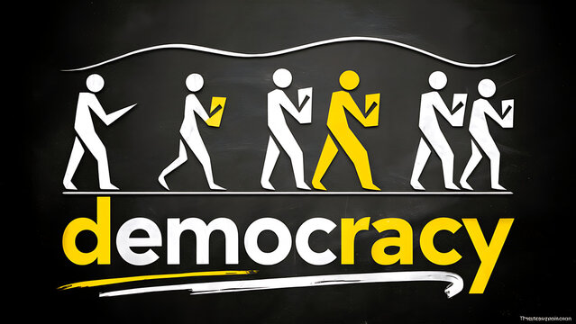 Modern Democracy in Action with Voters Casting Ballots, Smooth Clean Lines, and Bold Typography