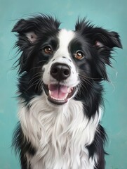 Fototapeta premium A black and white dog with a white face is smiling and looking at the camera