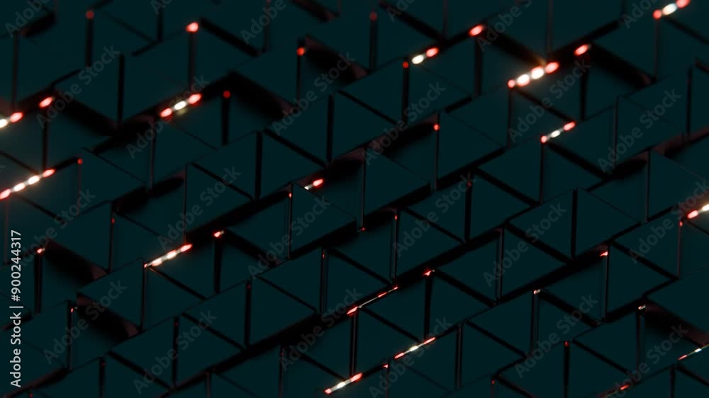 Poster abstract pattern of glowing geometric tiles with light effects