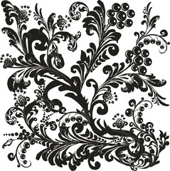 Obraz premium black floral square asymmetric design on white