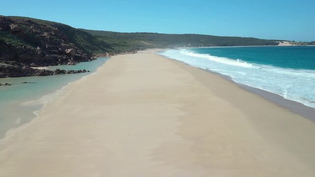 Drone footage of Injidup Beach near Yallingup town on a sunny day in Western Australia, Australia