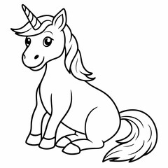 
Cute unicorn line art, unicorn line drawing coloring page. Simple flat line doodle icon design
