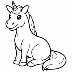 
Cute unicorn line art, unicorn line drawing coloring page. Simple flat line doodle icon design

