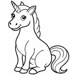 
Cute unicorn line art, unicorn line drawing coloring page. Simple flat line doodle icon design
