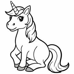 
Cute unicorn line art, unicorn line drawing coloring page. Simple flat line doodle icon design
