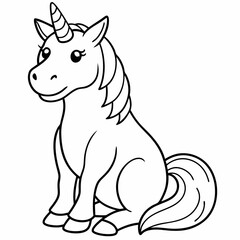 
Cute unicorn line art, unicorn line drawing coloring page. Simple flat line doodle icon design
