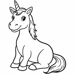 
Cute unicorn line art, unicorn line drawing coloring page. Simple flat line doodle icon design
