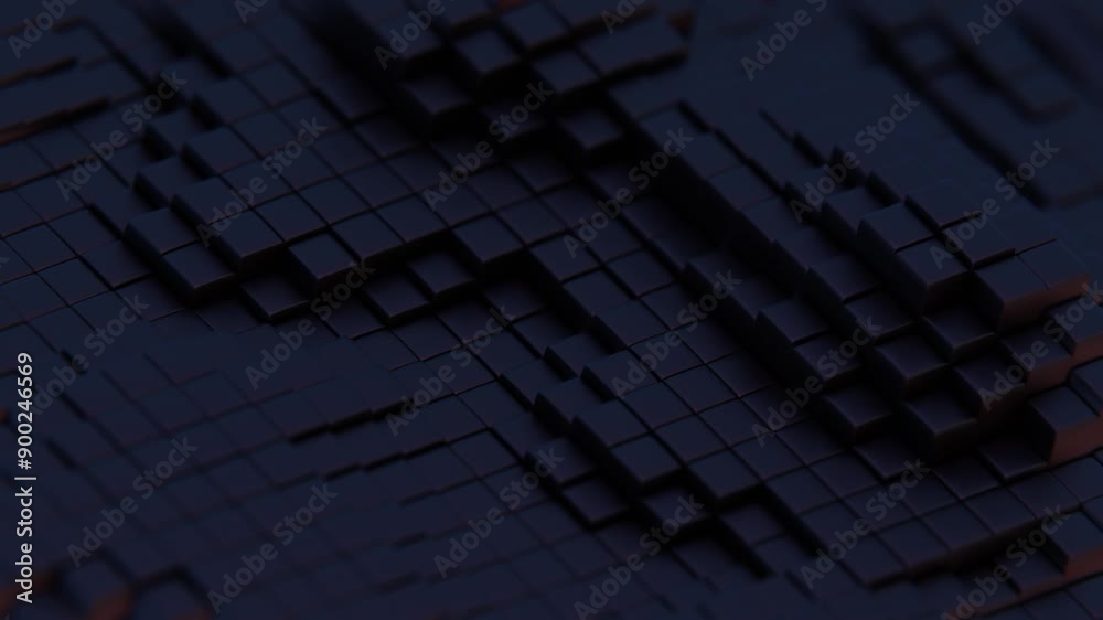 Poster abstract 3d tiles with glowing lights in a dark environment