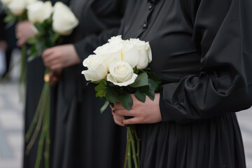 close up of people holding white rose flower