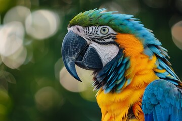 Fototapeta premium Parrot showcasing its bright plumage and charismatic presence, set against a contrasting simple background to highlight its beauty.
