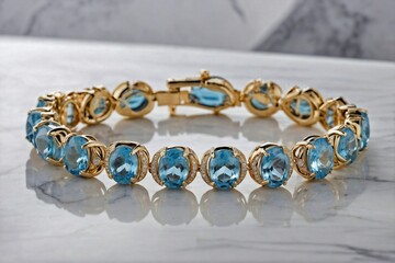 Topaz Bracelet on Marble Surface: A topaz bracelet elegantly laid out on a polished white marble slab.