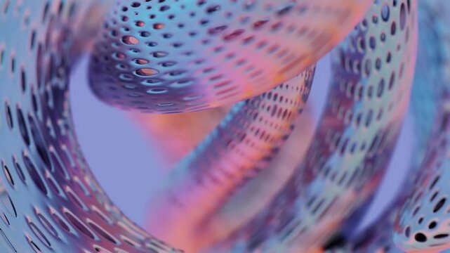 Abstract 3D Twisted Tubes with Perforated Surface in Pastel Colors

