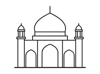  Mosque outline line art vector illustration.