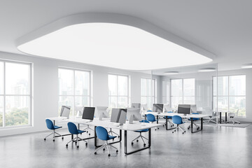 White business room interior with coworking and conference zone, window