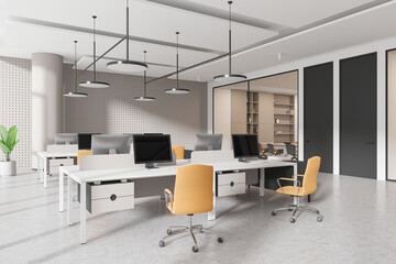 Modern office business interior with coworking and meeting room, corporate loft