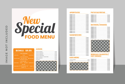 Restaurant menu template design Food flyer Brochure vector