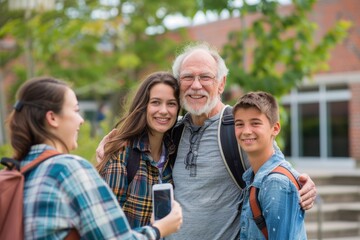 Fototapeta premium Farewell Moment: Student and Family Embracing for Final Photo Together