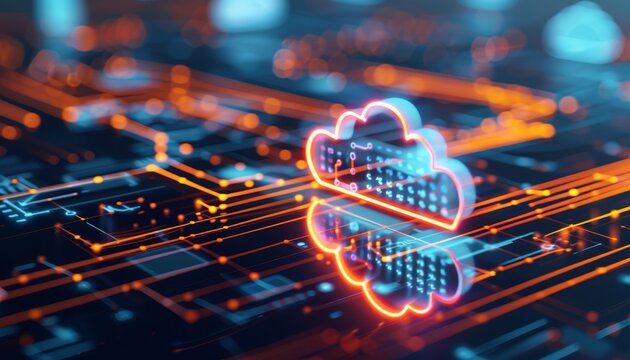 Digital Cloud Network in High-Definition with Intricate Technology Patterns and Studio Lighting Detail