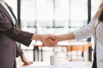 Co-investment business shaking hands successful deal after great meeting. Business partnership handshake concept.