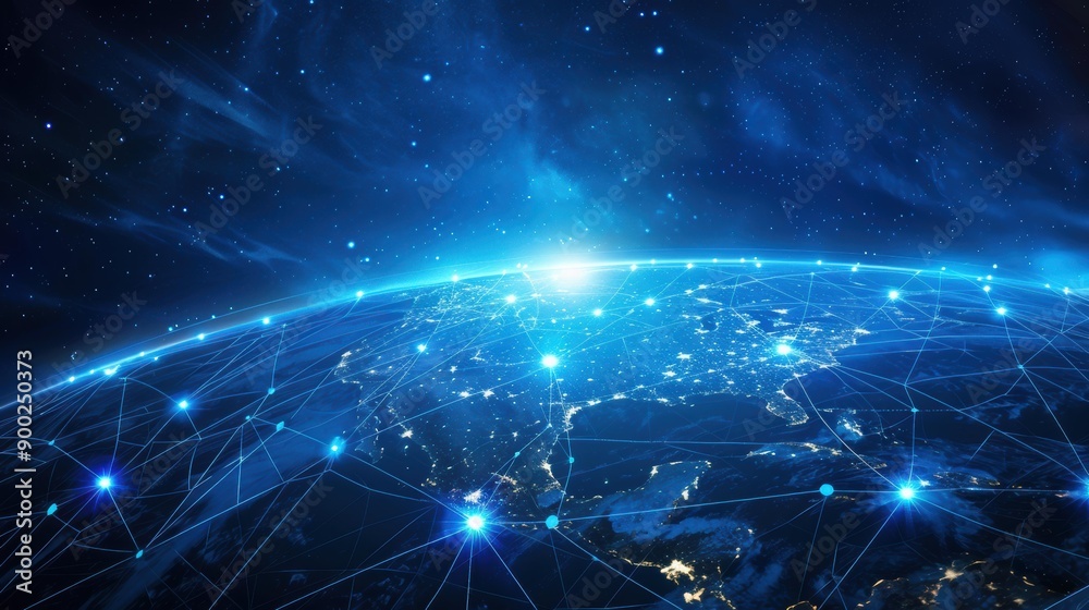 Poster Global Network Connection with Earth and Starry Sky Background