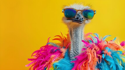 Ostrich in Sunglasses and Feathers