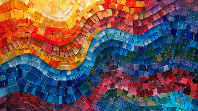 Rectangular sheets of various colors are arranged in a beautiful wavy pattern.	