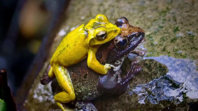 Buergeria robusta brown tree frog mating