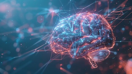A vibrant digital brain illustration, showcasing connections and data flow in a futuristic, technological environment.