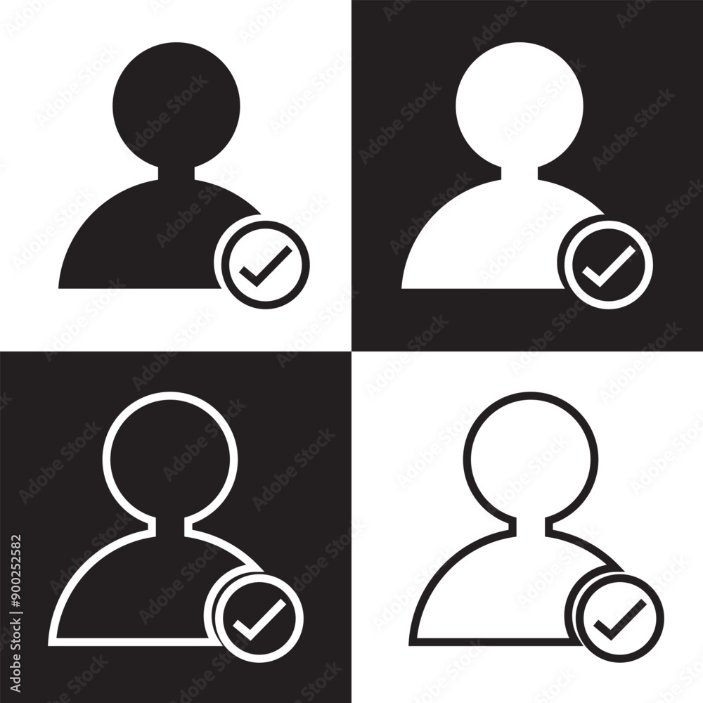 Wall mural check user icon vector accept person profile avatar with checkmark yes tick symbol, checked user pro