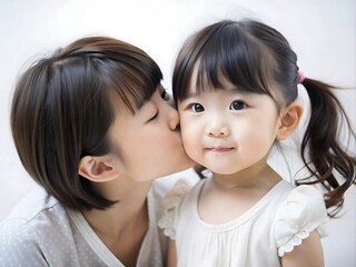 Mother Kissing Daughter on Cheek.