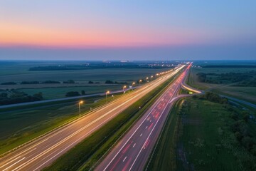 Highway at Dusk with Light Trails