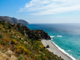 View of the Cala del Pino beach. Malaga, Andalusia, Spain.
