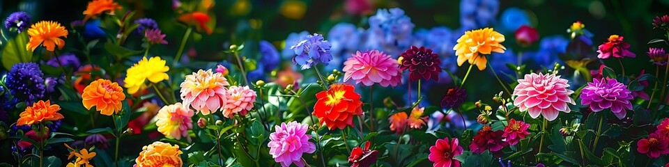 Fototapeta premium A charming garden with multicolored flowers in full bloom, representing the growth and nurturing of friendships.