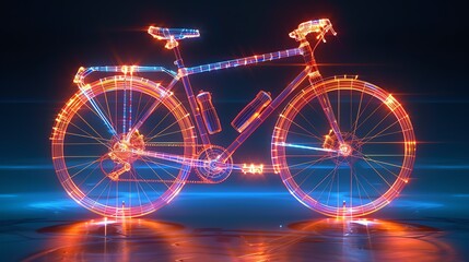 Fototapeta premium A futuristic bicycle design illuminated with vibrant neon lights showcasing modern technology and creativity.