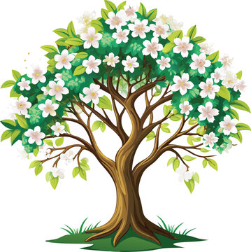 recommend clip art: Floral spring stock vector nice tree and leave with colorful flower white background