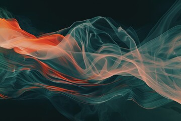 Fototapeta premium Abstract Swirling Orange and White Lines on Dark Green Background